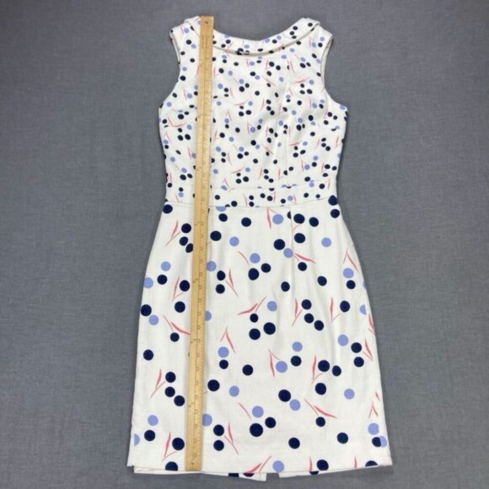 Boden Polka Dot Roll Collar Sheath Dress Womens 6 White Blue Summer Classy Chic - Picture 11 of 14